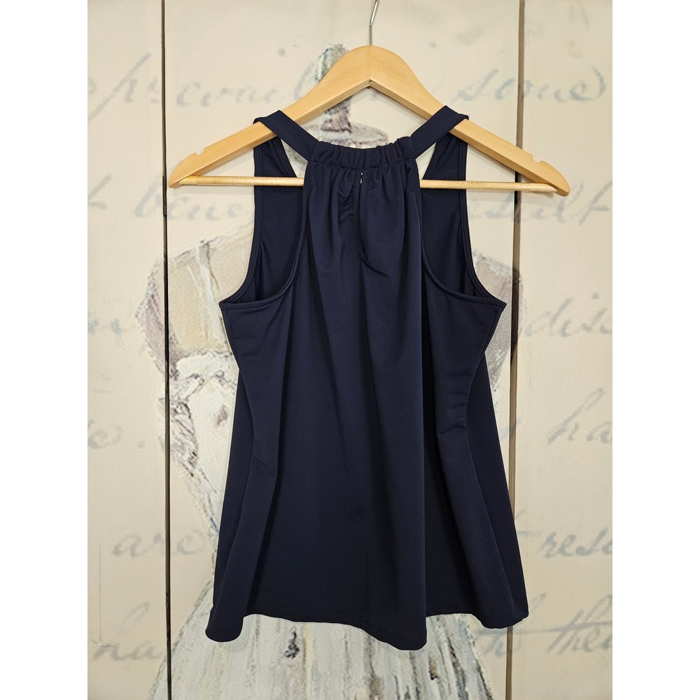NWT Jude Connally Charlie Tank Top Small Navy Blue High Neck Sleeveless Pleated - Picture 2 of 8
